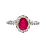 Medium Oval Ruby Ring with Zirconia Surround and Setting
