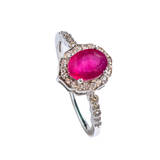 Medium Oval Ruby Ring with Zirconia Surround and Setting