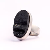 Raw Unique-Shaped Black Tourmaline Oval Ring