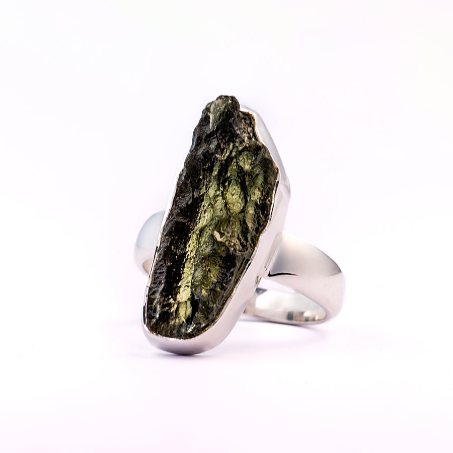 Unique Raw Moldavite Ring