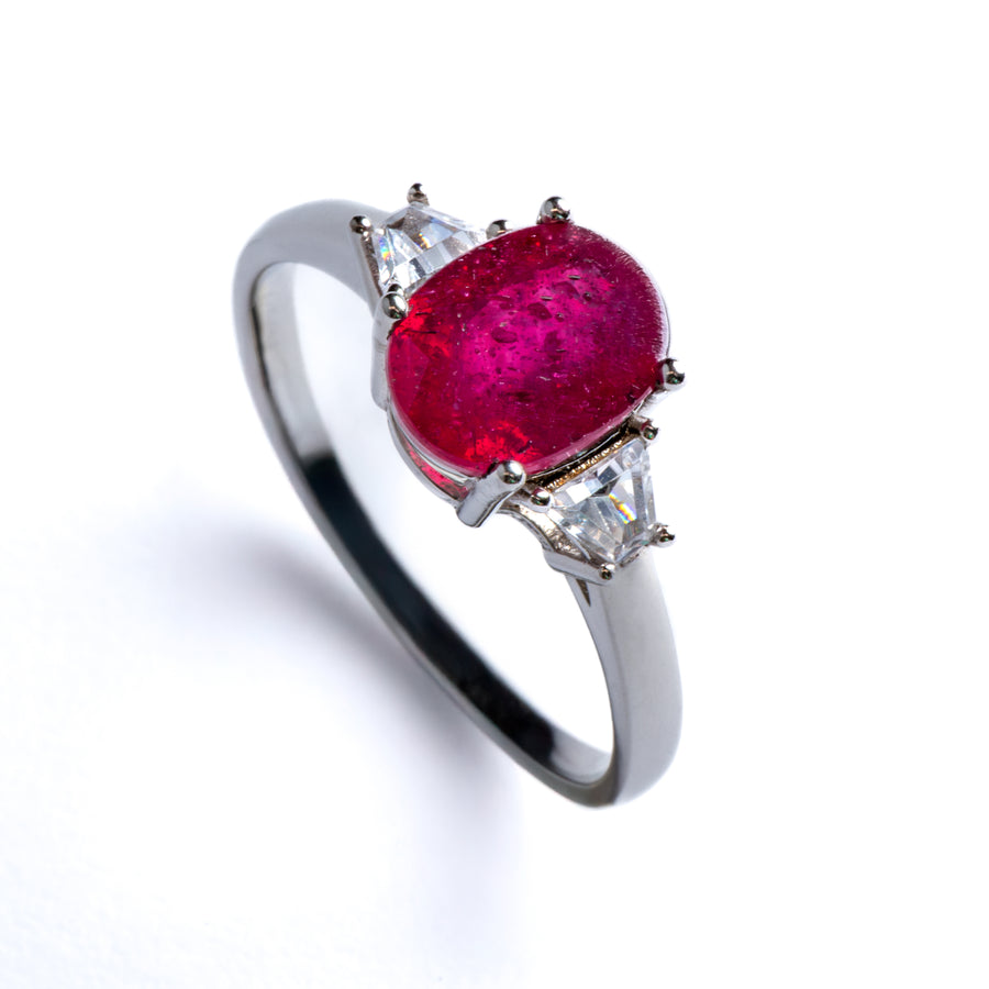 Ruby Ring flanked with Zirconia Accents