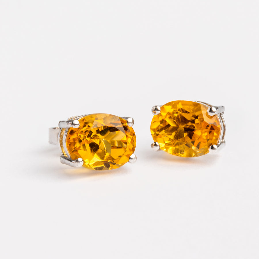 Oval Citrine Earrings with Light Reflective Brilliance