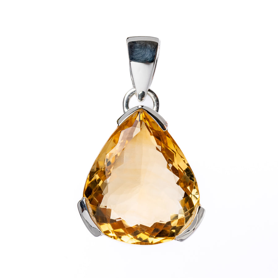 Citrine Drop Pendant Necklace with Reflective Edges