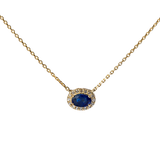 Oval Natural Heated Sapphire Necklace with Gold  Plated Chain